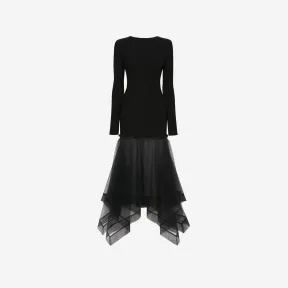 亚历山大麦昆/Alexander McQueen 女士黑色露背针织连衣裙 734562Q1A5J1000 