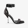 亚历山大麦昆/Alexander McQueen 女式黑色/银色 Pin Comet 刺绣凉鞋 734994W4SBF1081 