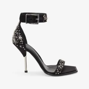亚历山大麦昆/Alexander McQueen 女式黑色/银色 Pin Comet 刺绣凉鞋 734994W4SBF1081 