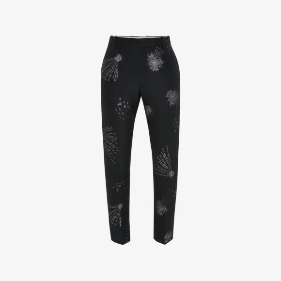 亚历山大麦昆/Alexander McQueen 男士黑色/银色 Astral Jewel 提花烟管裤 735164QUR631065 