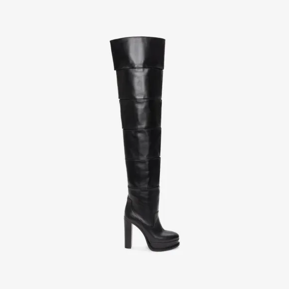 亚历山大麦昆/Alexander McQueen 黑色女式厚底长筒靴 745241WIDR21000 