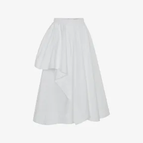 亚历山大麦昆/Alexander McQueen 女式光学白色不对称垂坠中长半身裙 745674QAABC9000 