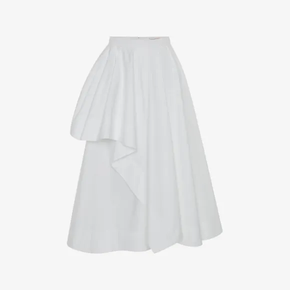 亚历山大麦昆/Alexander McQueen 女式光学白色不对称垂坠中长半身裙 745674QAABC9000 