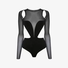 亚历山大麦昆/Alexander McQueen 女式黑色开衩紧身胸衣连体衣 748044Q1A5T1000 