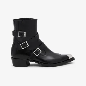 亚历山大麦昆/Alexander McQueen 男士黑色朋克三重带靴 750381WIDY11081 