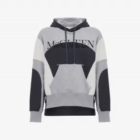 亚历山大麦昆/Alexander McQueen 男士拼接连帽卫衣灰色/木炭色/黑色 750650QVZ040902