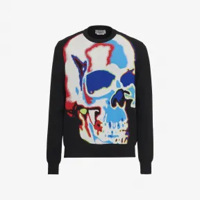 亚历山大麦昆/Alexander McQueen 男士Solarised Skull提花套衫黑色/彩色 752061Q1XHY1033