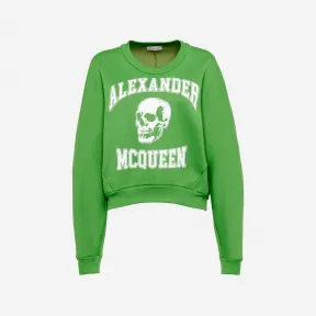 亚历山大麦昆/Alexander McQueen 女士学院风Skull卫衣鲜绿色 752345QZAJ50305