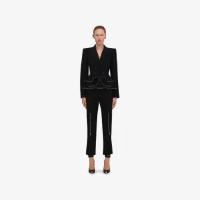 亚历山大麦昆/Alexander McQueen 女式黑色拉链细节长烟管裤 757361QJAAC1000 