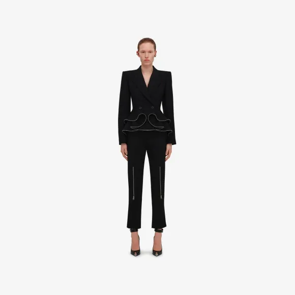 亚历山大麦昆/Alexander McQueen 女式黑色拉链细节长烟管裤 757361QJAAC1000 