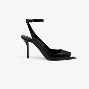 亚历山大麦昆/Alexander McQueen 女士黑色/银色朋克踝带凉鞋 757489WIEA11081 