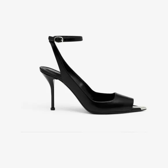 亚历山大麦昆/Alexander McQueen 女士黑色/银色朋克踝带凉鞋 757489WIEA11081 