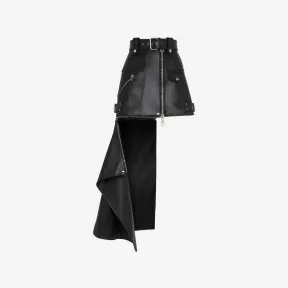 亚历山大麦昆/Alexander McQueen 女式黑色拉链开衩机车迷你裙 757789Q5ALZ1000 
