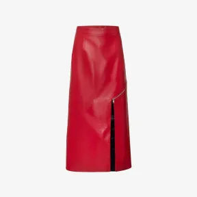 亚历山大麦昆/Alexander McQueen 威尔士红女式皮革拉链开叉铅笔裙 757974Q5ALT6040 