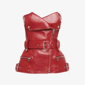 亚历山大麦昆/Alexander McQueen 威尔士红女式机车紧身胸衣上衣 757994Q5AL06040 