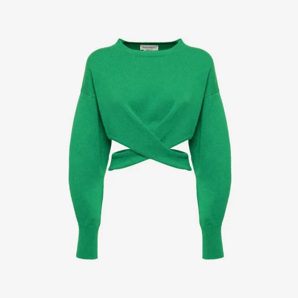 亚历山大麦昆/Alexander McQueen 女士亮绿色扭褶短款套头衫 758586Q1A6W3032 