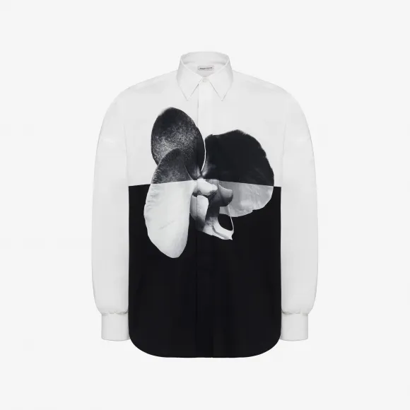 亚历山大麦昆/Alexander McQueen 男士Spliced Orchid衬衫白色/黑色 758905QVO850900