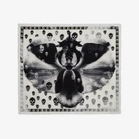 亚历山大麦昆/Alexander McQueen 女式兰花经典骷髅方巾象牙色/黑色 7664663222Q9260 813226110