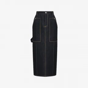 亚历山大麦昆/Alexander McQueen 女士实用牛仔铅笔裙靛蓝色 766486QMACJ4484