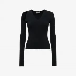 亚历山大麦昆/Alexander McQueen 女士斜裁罗纹针织套衫黑色 768602Q1A651000