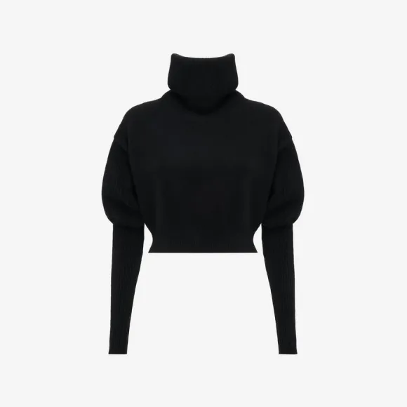 亚历山大麦昆/Alexander McQueen 女式黑色漏斗领针织毛衣 768796Q1A7F1000 768796Q1A7F1000