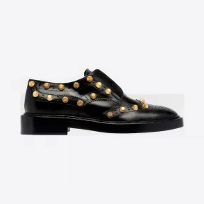 巴黎世家/Balenciaga Giant Gold德比鞋 - 黑色 | 女士Arena Leather Shoes 454400-WADH0-1000