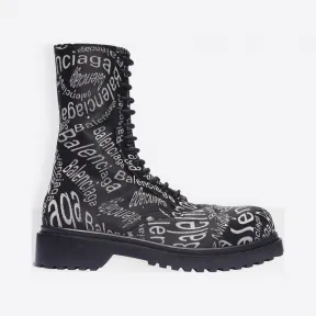 巴黎世家/Balenciaga Black / White Logo Wave皮靴 11731436dd