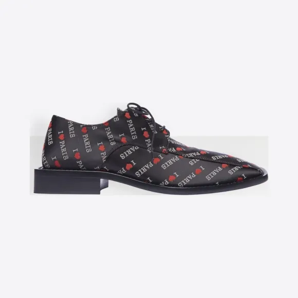 巴黎世家/Balenciaga BLACK RED WHITE Love Paris柔软Rim德比鞋 11731439eb
