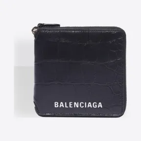 巴黎世家/Balenciaga Black / White Ville鳄鱼纹效果正方形钱包 45472344ld