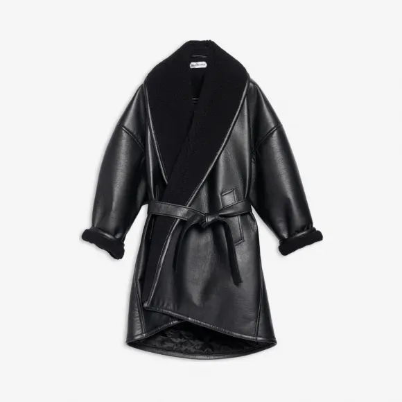 巴黎世家/Balenciaga 黑色 轻薄茧形大衣 41922404ai