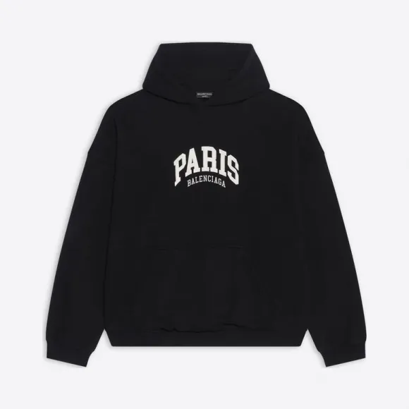 巴黎世家/Balenciaga 男士 Cities Paris 连帽衫黑色宽版 674986TLVL81070
