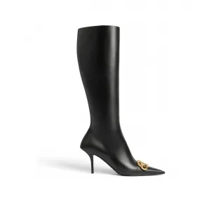 巴黎世家/Balenciaga Square Knife BB黑色柔软Nappa羊皮革80毫米长靴 739046WAWNC1088