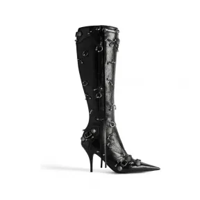 巴黎世家/Balenciaga Cagole 90毫米刺孔长靴 为 所有 在 黑色 763224-WAD4P-1081