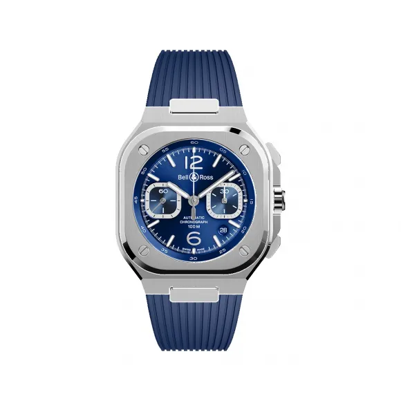 柏莱士/Bell&ross 42 MM 缎面打磨及抛光不锈钢 自动机械机芯 男表 BR05C-BLU-ST-SRB