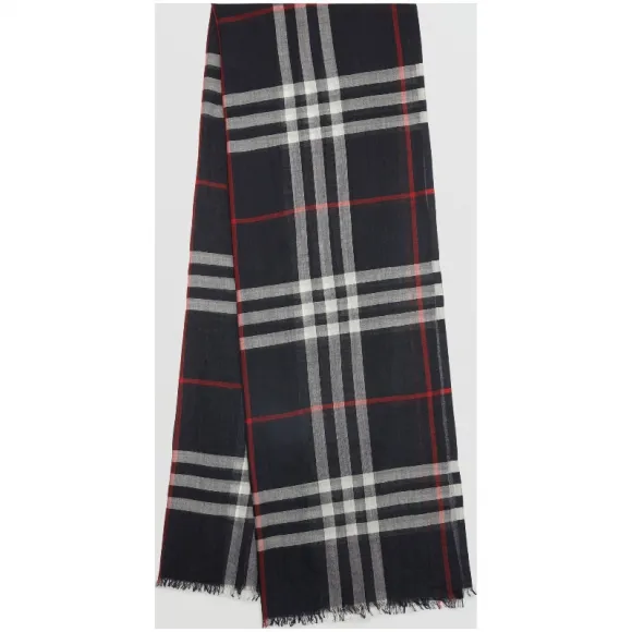 博百利/Burberry 男士 轻盈格纹丝毛混纺围巾 (海军蓝格纹)  39954851