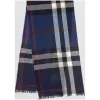博百利/Burberry  轻盈格纹羊绒混纺围巾 (海军蓝)  40003261