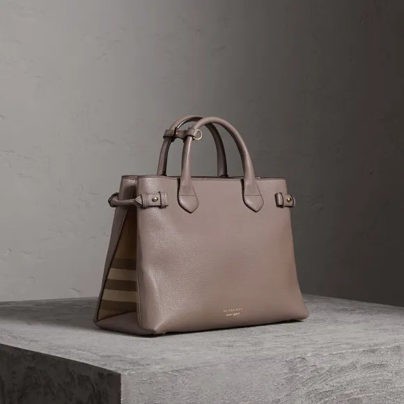 博百利/Burberry 女士 The Banner - 中号 House 格纹拼皮革班纳手袋 (蓟草灰) 40202821