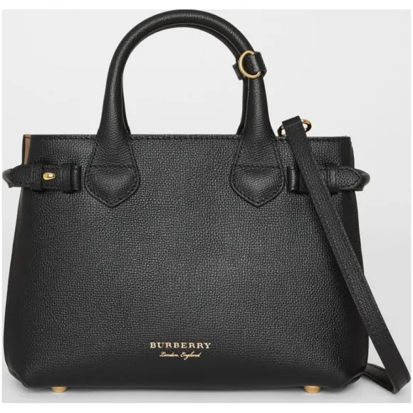 博百利/Burberry 女士 The Banner - 小号 House 格纹拼皮革班纳手袋 (黑色) 40237001