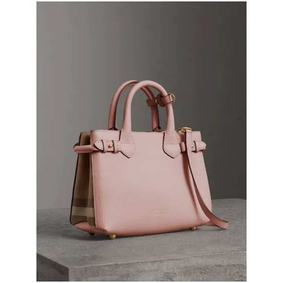博百利/Burberry 女士 The Banner - 小号 House 格纹拼皮革班纳手袋 (浅兰花色) 40237011