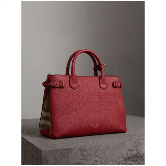 博百利/Burberry 女士 The Banner - 中号 House 格纹拼皮革班纳手袋 (黄褐红色) 40240871