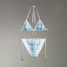 博百利/Burberry 女士 涂鸦格纹三角比基尼 (浅湛蓝) 40728411