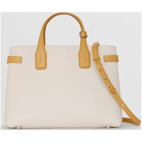博百利/Burberry 女士 The Banner - 中号双色皮革班纳手袋 (石灰岩色 / 矢车菊黄) 40759511