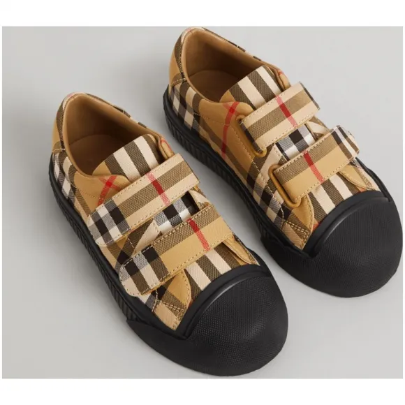 博百利/Burberry  Vintage 格纹拼皮革运动鞋 (古典黄色 / 黑色)  40763111