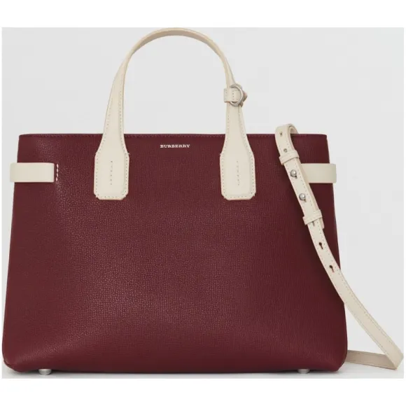 博百利/Burberry 女士 The Banner - 中号双色皮革班纳手袋 (红褐色 / 石灰岩色) 40767451