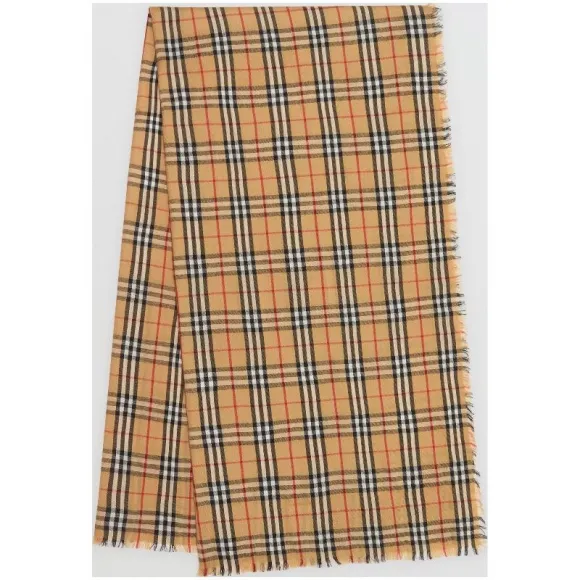 博百利/Burberry 男士 Vintage 格纹轻盈羊绒围巾 (古典黄色)  40768071