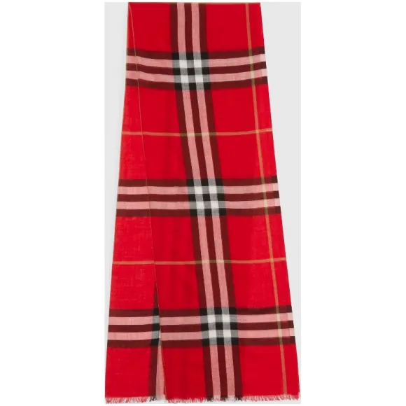 博百利/Burberry 男士 轻盈格纹丝毛混纺围巾 (亮军红色)  40782741