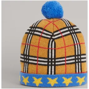 博百利/Burberry  星星拼格纹翻边羊绒帽 (帆布蓝)  40794231