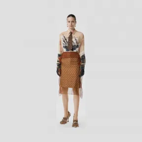 博百利/Burberry 女士 围巾细节专属标识印花丝质铅笔裙 (棕色) 45607141