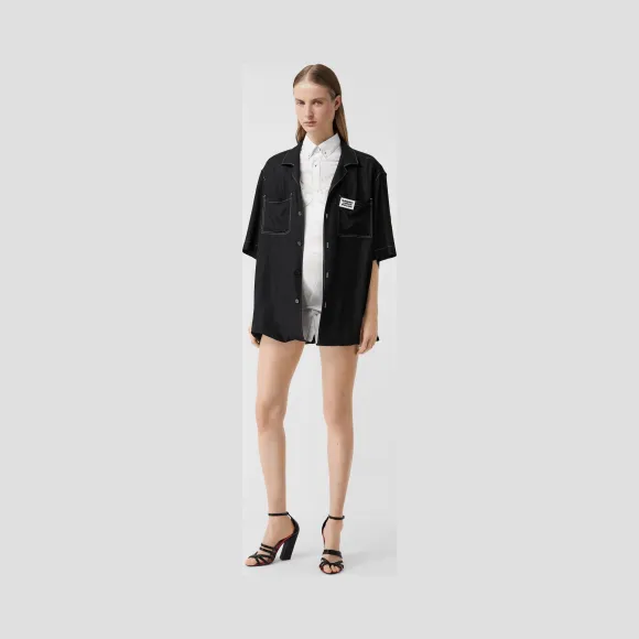 博百利/Burberry 徽标嵌花宽松双衬衫 (光白色) - 女士  45645281