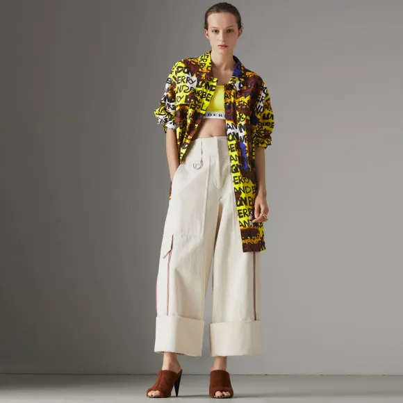 博百利/Burberry 女士 徽标弹力平织运动上衣 (亮黄色) 80015791